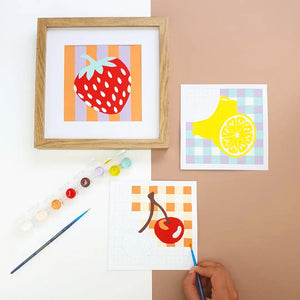 30001-Fukuri-kit-peinture-au-numero-Fruits-cerises-fraise-citrons-live-square-Kit 3 cartes à peindre en suivant les numéros- paint by numbers