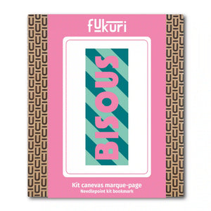 Canevas design épuré rayé “Bisous” prêt à broder, idéal pour débutants et activité relaxante.