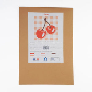 Kits canevas sans fil motif cerises sur fond vichy orange et beige type nappe
