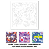 Exemples de colorations pour la carte créative Wesh floral, à colorier, peindre ou broder.