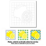 Exemples de colorations pour la carte créative Citrons, à colorier, peindre ou broder.