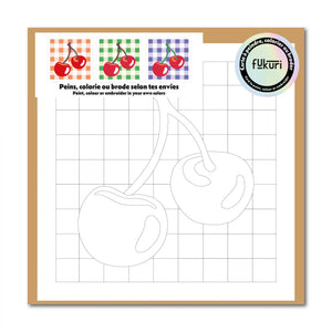 Carte à peindre ou colorier et motif cerises Fukuri