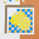 Carte à peindre au motif citron sur fond à carreaux parfait pour utiliser tes restes de mini pots de peinture au numéro