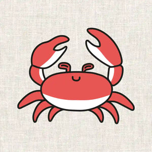 Illustration du kit de broderie au motif de petit crabe mignon. A broder sur un tee-shirt, un jean ou un sweat. C'est accessible aux débutants