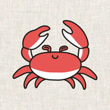 Illustration du kit de broderie au motif de petit crabe mignon. A broder sur un tee-shirt, un jean ou un sweat. C'est accessible aux débutants