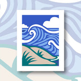 Illustration du kit canevas bord de mer très moderne avec son motif de Vague déferlante. Le kit canevas Fukuri est accessible aux débutants.