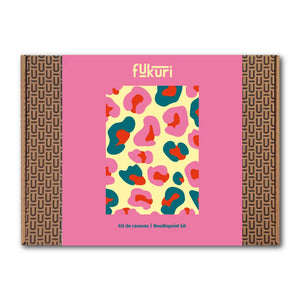 Packaging du kit canevas complet léopard multicolore de Fukuri
