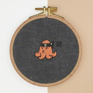 Réalisation du kit broderie Poulpe brodé sur une toile coton