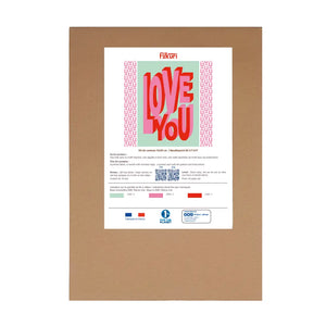 Packaging du kit canevas moderne Love You de Fukuri, version sans fils.