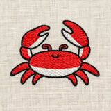Kit de broderie pour apprendre à broder sur ses vêtements un crabe trop mignon.