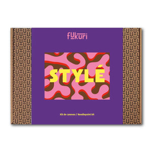 Packaging du kit Canevas moderne et minimaliste Stylé, motif vibrant et joyeux, kit complet pour broderie facile.