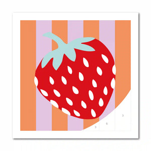 carte de peinture au numéro thème fruits, motif de fraise sur fond rayé