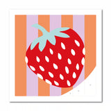 carte de peinture au numéro thème fruits, motif de fraise sur fond rayé