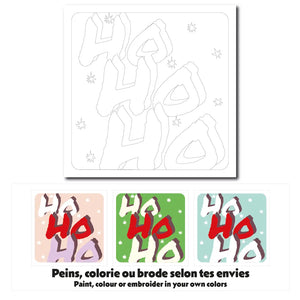 Exemple de colorations pour la carte créative au slogan Ho Ho Ho du père Noel. 