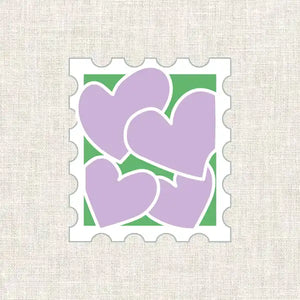 Illustration du kit broderie timbre coeurs parme