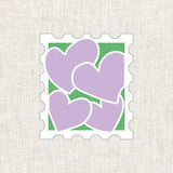 Illustration du kit broderie timbre coeurs parme