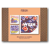 packaging du kit de peinture au numéro Fukuri thème messages : wesh, OKLM et Je me fais du bien