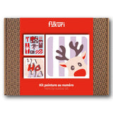 Packaging du kit de peinture au numéro DIY Fukuri inspiré du thème de Noël avec un renne, des cadeaux et le slogan Ho Ho Ho