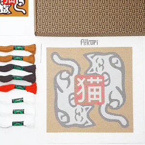 fils coton DMC, toile canevas et aiguille kit complet canevas chats japonais kanji